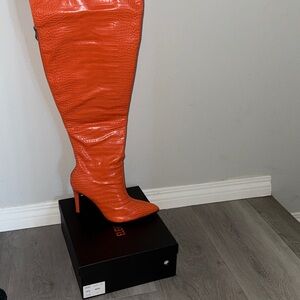 Vibrant Orange Over the Knee Boots